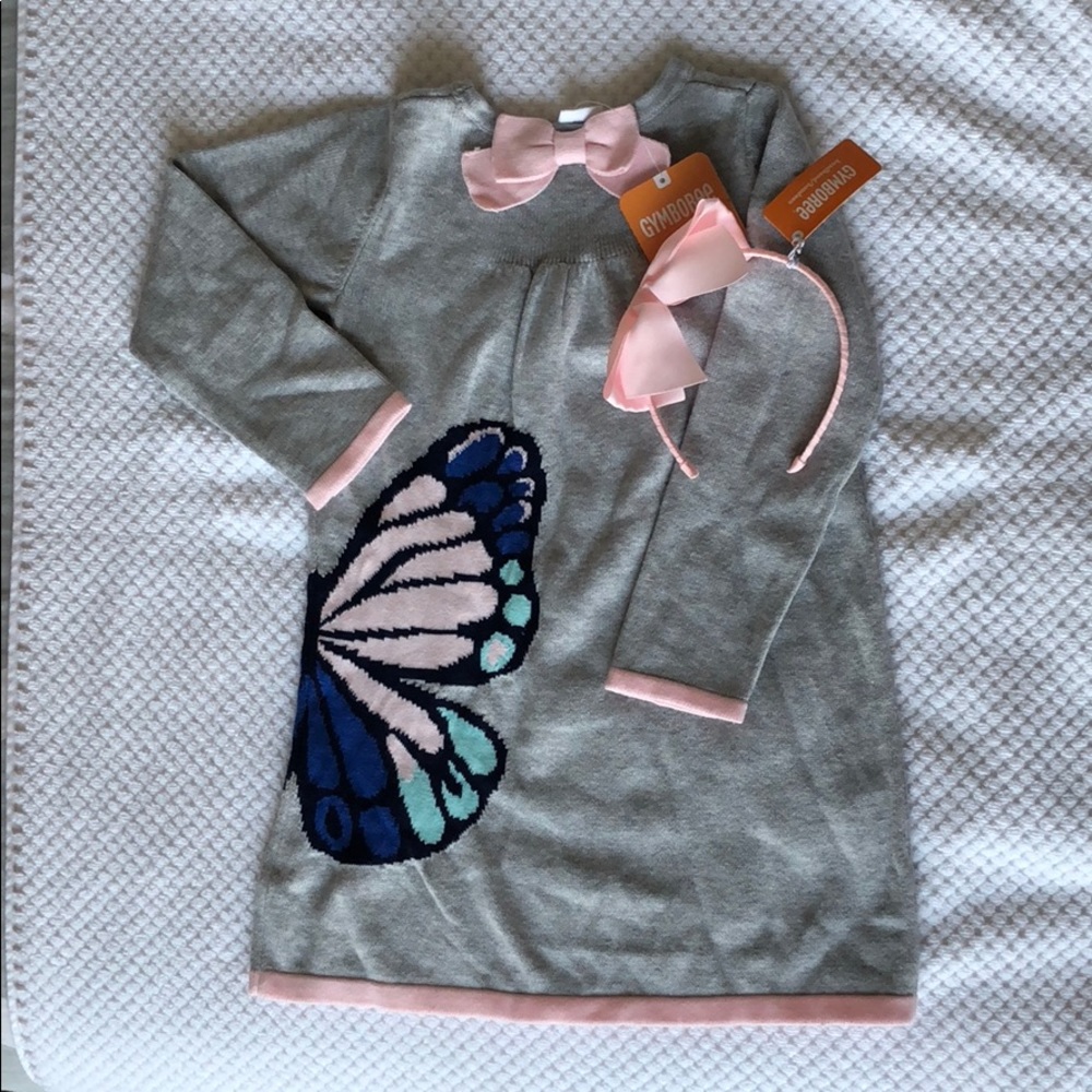 NWTGymboree Grey/pink dress with pink bow headband